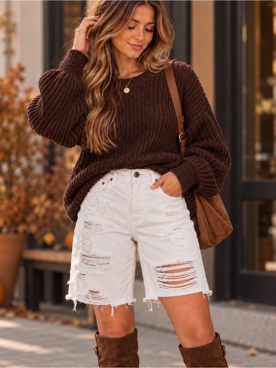 American Eagle Outfitters Pants - American Eagle Sample White Distressed Denim Jorts Long Shorts Grunge Skater